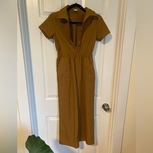Brown Button-Up Short Sleeve Jumpsuit